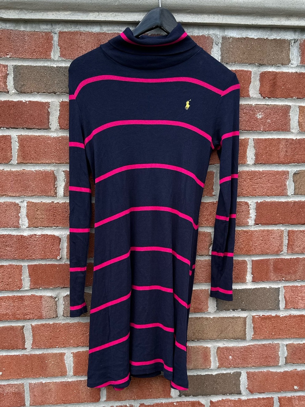 Polo Ralph Lauren Girls Navy and Pink striped Turtleneck Dress Size L(12-14)